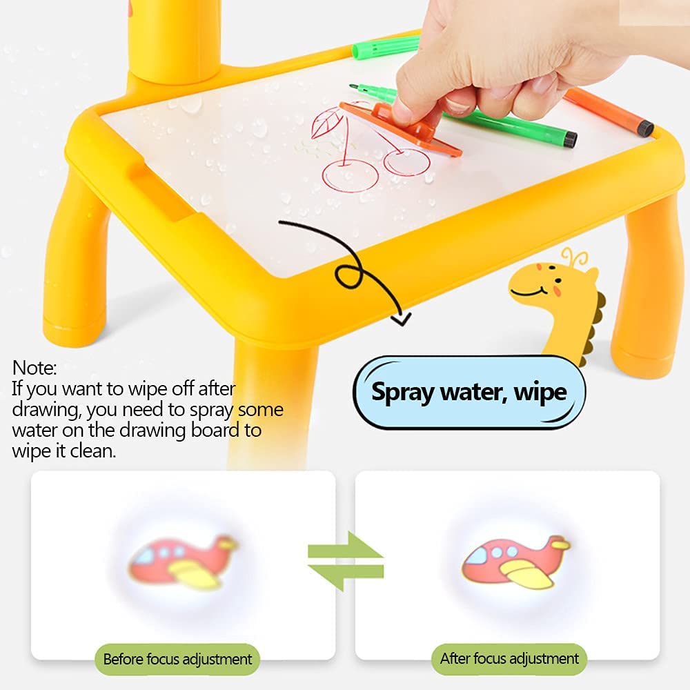 Kids Table Projector Art Drawing Desk Toy with 24 Pattern Slides & Color Pens