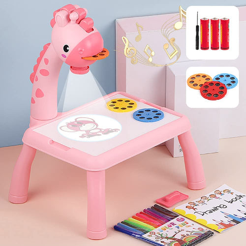 Kids Table Projector Art Drawing Desk Toy with 24 Pattern Slides & Color Pens