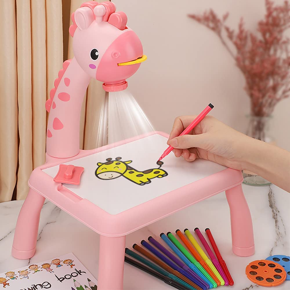Kids Table Projector Art Drawing Desk Toy with 24 Pattern Slides & Color Pens